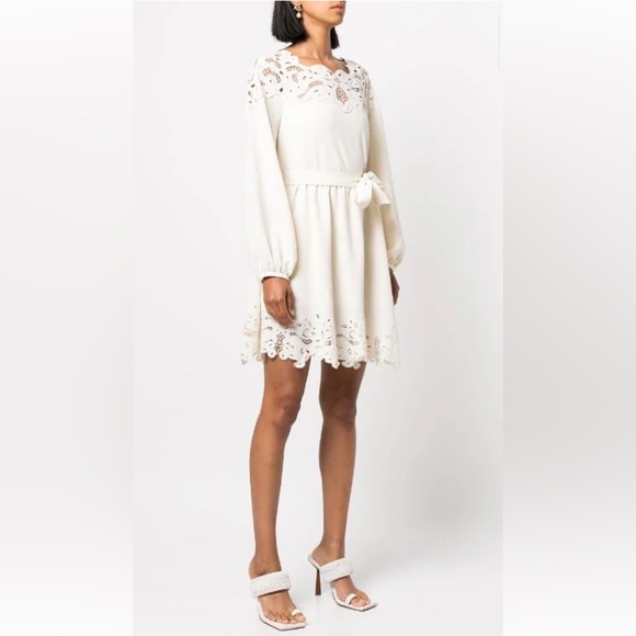 NWT🆕#172-Jonathan Simkhai, Avra paisley-embroidered trim belted mini dress S 6 - Picture 4 of 13